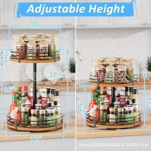Wooden Double Layer Kitchen <b>Spice</b> <b>Rack</b> Iron Wood <b>Rotating</b> Storage Organizer Countertop <b>Spices</b> Container 2 Tier Round - Product Image 5
