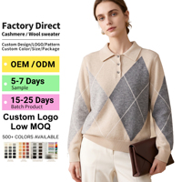 Pull en cachemire 100% personnalisé pour femme, col rabattu, color block, tricoté à la machine Stoll, style preppy, luxe discret, OEM, hiver