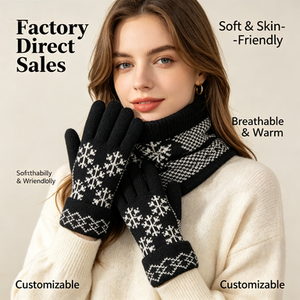 Guantes de punto de acrílico/algodón para mujer, diseño de copo de nieve, cálidos, térmicos, con <span class=keywords><strong>dedos</strong></span> completos, compatibles con pantalla táctil, suaves, transpirables, cinco <span class=keywords><strong>dedos</strong></span> - Product Image 1