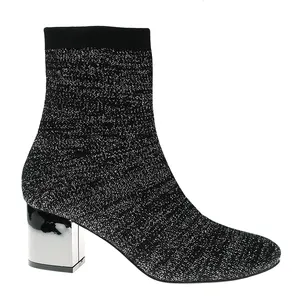 Botas femininas de inverno com meias e botas de salto alto para mulheres, calçados de outono de malha macia, novo design