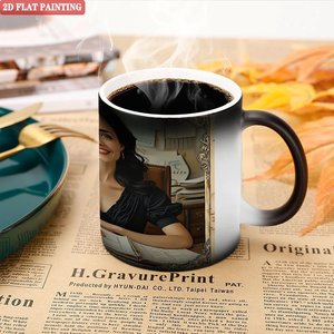 Solid Thickened Handle Comfort Mug Frosted Black 11oz <b>Ceramic</b> Heat Color Changing Drinking <b>Cup</b> - Product Image 5