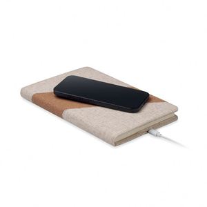 Organizador/Agenda 2 en 1 A5 con Cubierta de Tela y Cuero, Material de Papel para Cuaderno, Impresión por Sublimación, Cargador Inalámbrico Portátil de 15W - Product Image 3