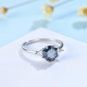 Anillos de Moissanita Gris Kuololit, Oro Blanco de 10K, Anillo de Compromiso, Boda, Promesa, Hexagonal Gris Natural para Mujer, Sólido de 7mm - Product Image 4