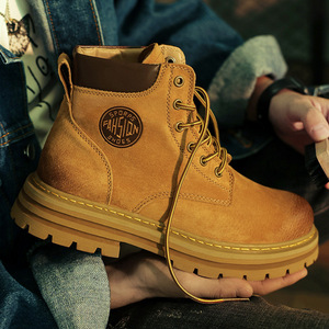 <span class=keywords><strong>Bottes</strong></span> décontractées pour femmes, taille 40-45, en cuir de porc jaune, à lacets, mi-mollet, semelle épaisse, rehaussantes, collection automne - Product Image 4