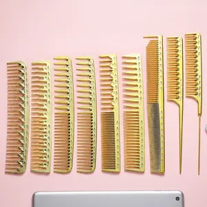 Mini Rose Gold Luxury Electroplate Plated Aluminum Metal Cutting Honey Gold Wide Tooth Wedding Titanium Hair Comb Set