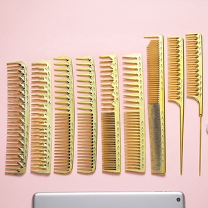 Mini Rose Gold Luxury Electroplate Plated Aluminum Metal Cutting Honey Gold Wide Tooth Wedding Titanium Hair Comb Set
