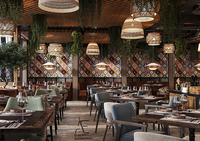 Ensemble de mobilier de restaurant moderne sur mesure, table et chaises en tissu, table et chaises de restaurant en bois pour usage commercial, projet hôtelier et café