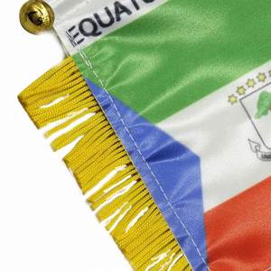 Bandera de satén personalizada de Guinea Ecuatorial, impresa digitalmente, mini bandera para coche con borlas amarillas, hecha de poliéster plástico - Product Image 6