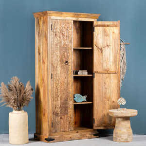 <b>Rustic</b> Farmhouse Solid Wood Display Cabinet with Doors Large Folding Storage Compartments and Decorative Living Room Furniture - Product Image 3