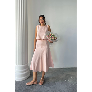 Gabardine Sleeveless Blouse & <b>Powder</b> <b>Pink</b> <b>Powder</b> <b>Pink</b> Two-Piece Bell Skirt Set Loose Fit Short Set & Top - Product Image 3