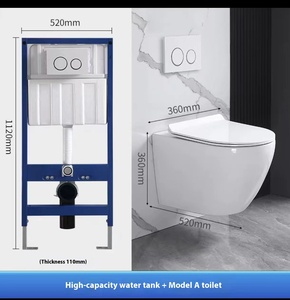 WC Moderno Sospeso a Parete con Cassetta dell'Acqua Nascosta, Sanitario Monoblocco a Sospensione per Bagno - Product Image 3