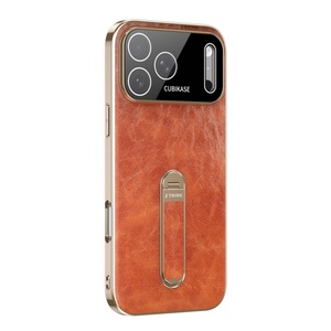เคสโทรศัพท์หนัง PU ชุบเคลือบแบบธุรกิจสำหรับ iPhone 17 15 16 Pro Max พร้อมการปกป้อง 360 องศา °   ฟิล์มกันรอยเลนส์แบบ HD สำหรับ Strip Stand - Product Image 1