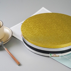 Round Corrugated Cake Board with Smooth <b>Edges</b> Gold Foil and Embossing/Stamping Display Decorative Cake Board - Product Image 1