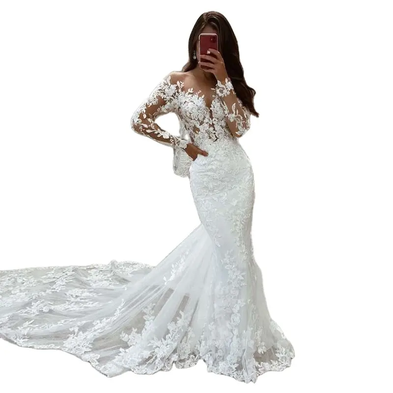 Abiti da sposa Boho abito da sposa a maniche lunghe in pizzo a sirena abito da sposa di lusso Vintage bianco avorio su misura 2022