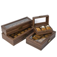 Boîte de rangement pour montres en bois brun à 10 emplacements, fenêtre en verre transparent, coussin en daim PU, couvercle rabattable, organisateur, emballage cadeau personnalisé avec logo