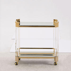 Chariot de table à roulettes en acrylique Barre à main servant des chariots à boissons Chariot de <span class=keywords><strong>bar</strong></span> en lucite à double couche de thé transparent à deux niveaux - Product Image 3