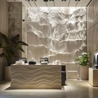 Bureau d'accueil moderne léger et luxueux en fibre de verre ondulé Table de caissier extensible dans le hall d'hôtel et la réception d'entreprise