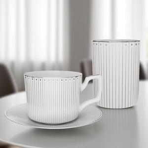Juego de Vajilla de Cerámica con Diseño Floral Plateado, Platos, Tazones, Tazas de <span class=keywords><strong>Café</strong></span> <span class=keywords><strong>y</strong></span> Olla para el Hogar, Catering, Fiestas, Bodas <span class=keywords><strong>y</strong></span> Comidas - Product Image 3