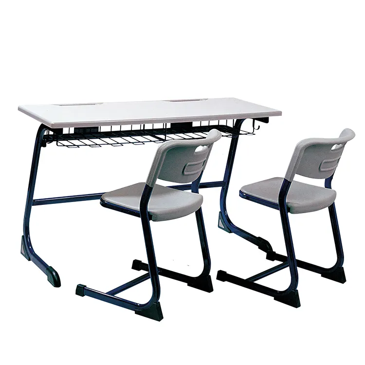 Vendita calda durevole scuola mobili ergonomico studente doppia sedia e scrivania