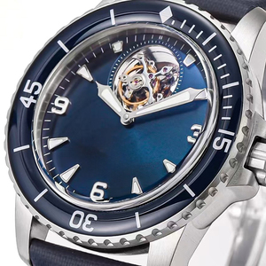 Opulent Limited Edition Tourbillon Skeletonized Blue Sunray Dial Satin Steel <b>Case</b> Automatic Mechanical Professional Men <b>Watch</b> - Product Image 2