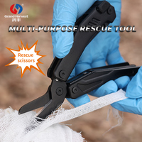 GHK28-AL Schwarzes Multitool-Rettungswerkzeug mit Sicherheitsschere, Feuerstarter, Säge, Glasbrecher, Klappmesser, Zange, EDC