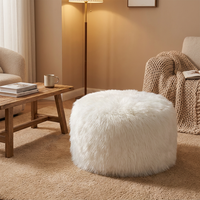 Pouf rond en fausse fourrure blanche, ottoman moelleux et confortable pour salon et chambre à coucher