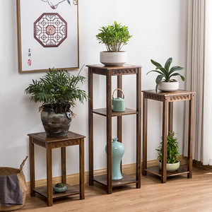 Estante de almacenamiento de bambú de estilo chino, estante de almacenamiento de varias capas para plantas de interior, bonsái, pecera, mueble lateral para TV, 33x33x50, 75, 100 Cm - Product Image 1