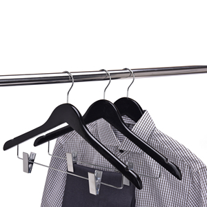 Clothes <strong>Hanger</strong> Supplier High Quality Space-saving Cherry Wooden <strong>Hanger</strong> with Non Slip End <strong>Clip</strong> - Product Image 4
