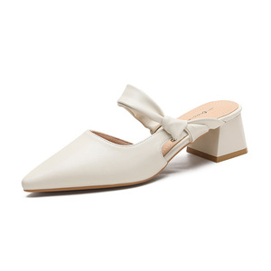 Premium Elegant Women's Bow Knot Heeled Sandals Pointed <b>Toe</b> Mid Heel Slingback Mules for Formal Occasions - Product Image 1