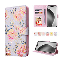 Étui de téléphone fleur portefeuille en cuir Fahion pour iPhone 15 16 16 Pro Max