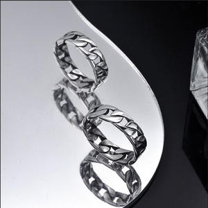 2023 mode Thai <span class=keywords><strong>bague</strong></span> en argent 925 argent sterling <span class=keywords><strong>couple</strong></span> anneaux anneau chaîne cubaine pour femmes ou hommes cadeaux d'anniversaire - Product Image 2