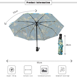 Parapluie à fermeture automatique avec motif de peinture célèbre Design bleu blanc pour la protection contre le soleil contre la pluie coupe-vent - Product Image 3