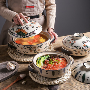 Chất Lượng Cao Nhật Bản Tay Vẽ Đồ Nấu Nướng Đặt Gốm Hầm Súp Nồi Men Soong Nấu Ăn Nồi Thiết Lập - Product Image 4
