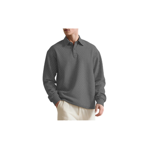 Camisa informal de manga larga con jacquard para hombre, de textura suave, corte holgado, con botones en la parte delantera - Product Image 1