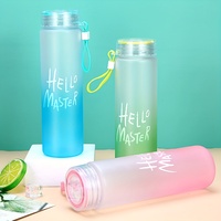 Bouteille d'eau en verre dépoli dégradé de 500 ml, portable, avec couvercle et sangle, idéale pour les activités de plein air