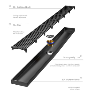 แผ่นระบายน้ำแบบลาดเอียงสำหรับฝักบัว รูปทรงสี่เหลี่ยมผืนผ้า ยาว ทำจากสแตนเลส 304 ป้องกันกลิ่น สำหรับห้องน้ำ ระบายน้ำแบบเส้นตรง - Product Image 5