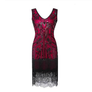 Vintage 1920s Gatsby Evening Dress V-Neck <b>Sequined</b> Tassel Skirt Women's Party Dress Handmade Vintage Style - Product Image 4