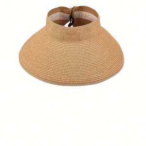 Sombrero de paja plegable con visera, sombrero de sol de verano con parte superior hueca, color sólido, ala ancha, para viajes al aire libre - Product Image 1