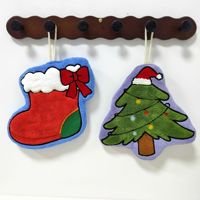 FF6240 Serviette de Noël en polaire corail brodée avec sapin et cloche, pour décoration de Noël à suspendre, vente en gros