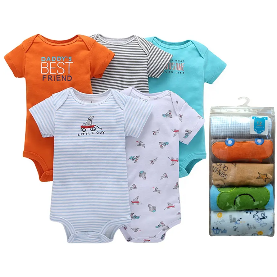 High Quality Summer 5 Pcs/Set New Born Boy Girl Short Sleeve Romper Pajamas Cartoon Cute Infant Toddler Baby Romper