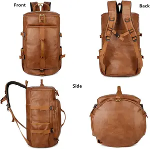 3-1 Stylish Leather Men Weekender Travel Duffel Tote Bag Backpack Travel Hiking Rucksack Overnight Bag