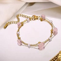 Gaovo Gelang Bunga Mutiara Batu Permata Alami Lapis Emas 18K Baja Tahan Karat Bohemian Perhiasan Fashion Wanita Sehari-hari Hadiah