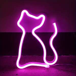 1 pezzo simpatico gatto rosa ha portato l'insegna al Neon-USB e luce notturna alimentata a batteria per camera da letto, camera dei bambini e decorazioni per la casa - Product Image 5