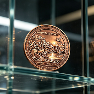 Medalla Redonda de 1oz de Plata Fina .999 con Acabado Antiguo, Diseño de Montaña, Río y Gran Muralla, Barra de Cobre con Relieve Alto para Coleccionistas - Product Image 6
