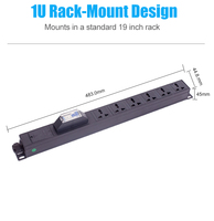 Yosun 1U 32A Universal PDU Socket Air Switch 6 Voies PDU pour Projet de Salle Informatique