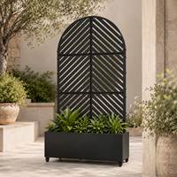 Meuble d'extérieur en acier galvanisé, écran d'intimité avec jardinière et roulettes verrouillables, cloison de jardin arquée mobile