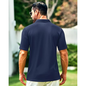 Chemise pour homme en polyester/coton tissé, manches courtes, boutonnage uni, poche poitrine, respirante, pour le golf et les occasions décontractées - Product Image 3