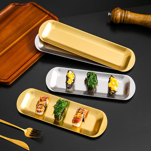 Plateau rectangulaire en acier inoxydable plaqué or pour sushis et grillades, plat de service pour hôtel, plateau de rangement à fond plat - Product Image 2