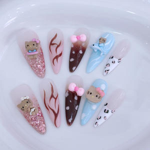 Handmade preto Kitty manicure unhas Y2K <span class=keywords><strong>Millennium</strong></span> Press-on armadura tamanho personalizável para dedos - Product Image 2