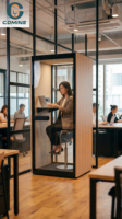 COMINE 2026 Cabine de bureau insonorisée moderne en bois pour une personne avec ventilation et éclairage LED pour hôtel et entrepôt